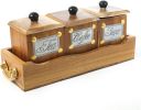 WILLART Handcrafted Teak Wood Antique Look Tea Coffee Sugar 3 Container Set in Wooden Tray â€šÃ„Ã¬ Container with Lids (Dimension : 10.50 x 4 x 5 Inch)