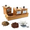 WILLART Handcrafted Teak Wood Antique Look Tea Coffee Sugar 3 Container Set in Wooden Tray â€šÃ„Ã¬ Container with Lids (Dimension : 10.50 x 4 x 5 Inch)