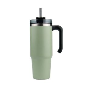 30oz 20oz Handle Vacuum Thermal Mug Beer Cup Travel Car Thermo Mug Portable Flask Coffee Stainless Steel Cups With Lid And Straw (Color: Green, Capacity: 890ml)