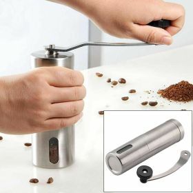 Manual Coffee Grinder;  Ceramic Burr Coffee Bean Grinder;  Portable Hand Mills Fashion Coffee Bean Salt Pepper Spice Stainless Steel Material Grinder (Color: Silver)