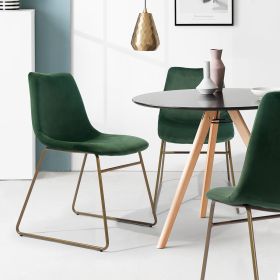 Modern Dining Chairs Set of 2;  Velvet Upholstered Side Chairs with Golden Metal Legs for Dining Room Furniture (Color: Green)